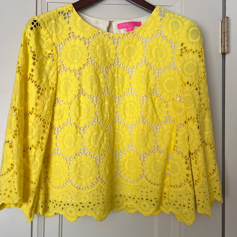 Lilly Pulitzer Yellow Cropped Embellished Blouse